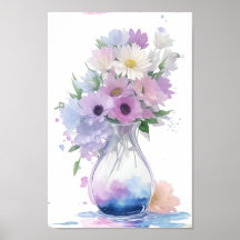 Vase de flores de color de agua pasteles