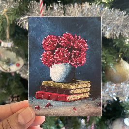 Póster Vase de flores Libros Azules Rosa leyendo vida mue