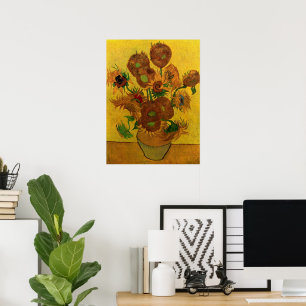 Póster Vase de la vida con 15 girasoles Vincent van Gogh