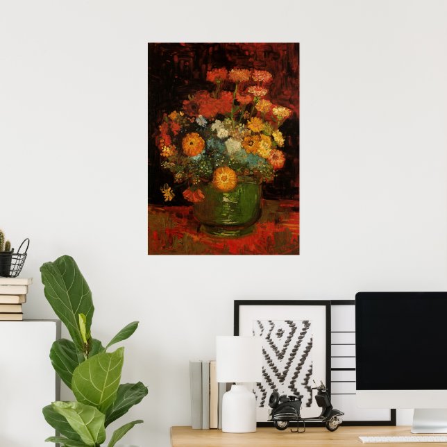 Póster Vase de vida con zinnias de Vincent van Gogh (Oficina en casa)