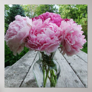 Póster Vase of Pink Peonies Poster Print
