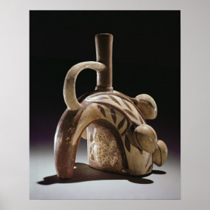 Póster Vasija de cerámica de una rana trepando a un árbol