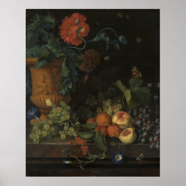 Póster Vasija de Terracotta Vintage con flores y frutas