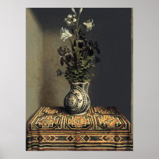 Póster Vasija vintage de flores pintando una granja oscur