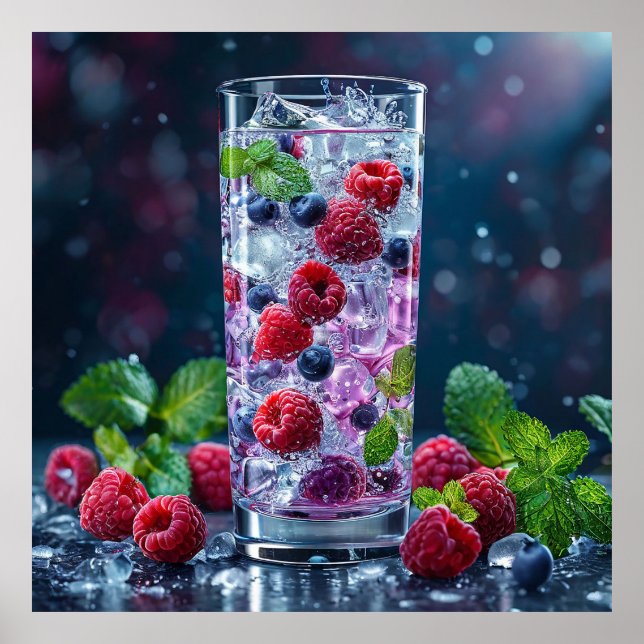 Póster Vaso alto lleno de una bebida refrescante (Frente)