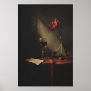Póster Vaso de vino tinto de tulipán rojo gótico Imprimib
