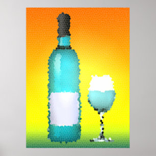 Póster vaso de vino y botella : vidrio manchado