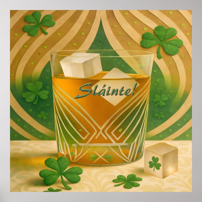 Póster Vaso de Whiskey Irlandés "Sláinte!" (Frente)
