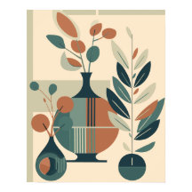 Vasos y plantas abstractos modernos de mediados de