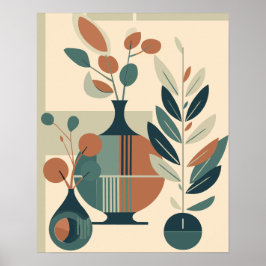 Póster Vasos y plantas abstractos modernos de mediados de