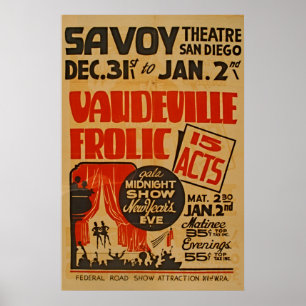 Póster Vaudeville Frolic 15 Acts Gala Midnight Show WPA