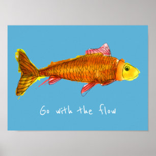 Póster Vaya con el goldfish lindo del flujo