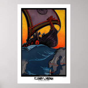Póster Vea la tierra de los vikingos Noruega Suecia Dinam
