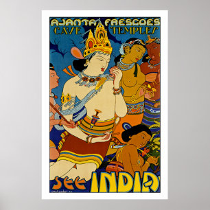 Póster Vea los frescos de Ajanta del ~ de la India