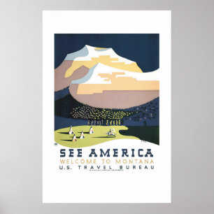 Póster Vea Montana años 30 estilo vintage WPA Vea América