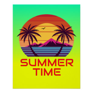 Póster Vector Atardecer con Palmeras