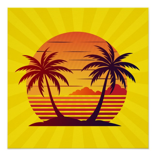 Póster Vector atardecer con palmeras (Anverso)