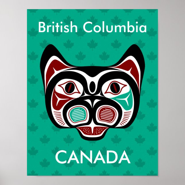 Póster Vector negro rojo nativo americano Haida Art Kitty (Frente)