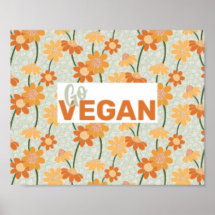 Póster ¡Vegan! Flores retro de los años 70 apagadas