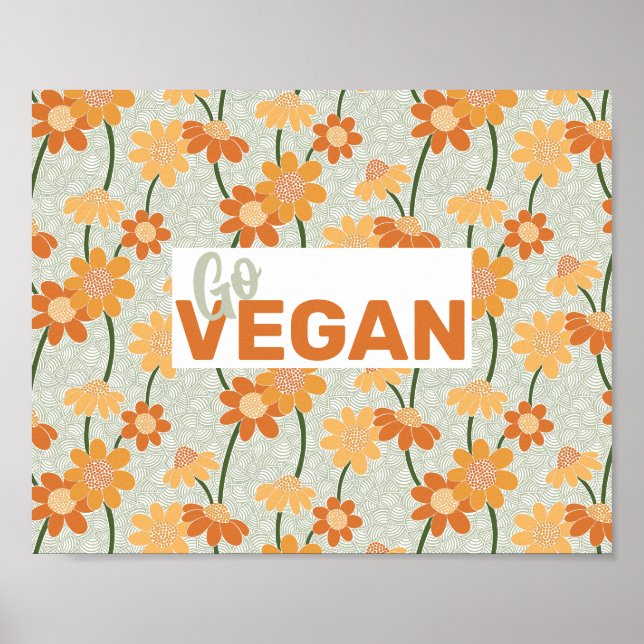 Póster ¡Vegan! Flores retro de los años 70 apagadas (Frente)
