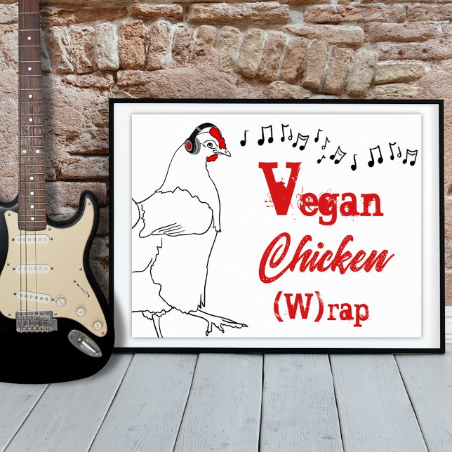 Póster Vegan pollo W rap música divertida Cita (Funny chicken dance illustration poster)
