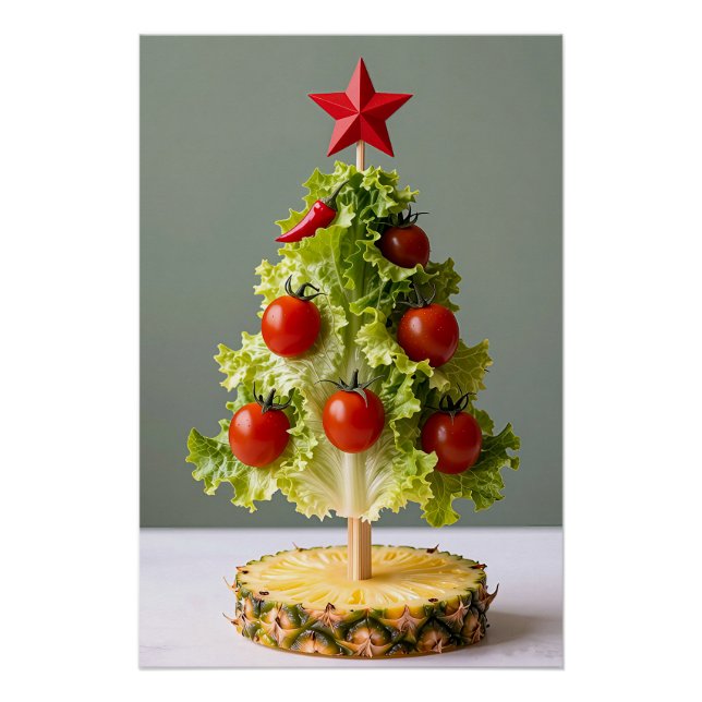 Póster Vegetables Christmas Tree, Lettuce Leaves & Cherry (Anverso)