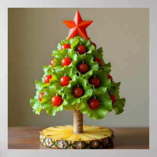 Póster Vegetables Christmas Tree, Lettuce Leaves & Cherry
