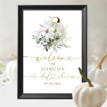 Póster Vegetación de calabaza Caída Ducha de Novias Bienv<br><div class="desc">Hermosa calabaza de verdor, signo de bienvenida para la ducha de novia con tema de otoño. Fácil de personalizar con tus detalles. Por favor, contacte conmigo a través del chat si tiene preguntas sobre el trabajo artístico o necesita personalización. NOTA: Para obtener ayuda sobre pedidos, envío, información sobre productos, etc.,...</div>