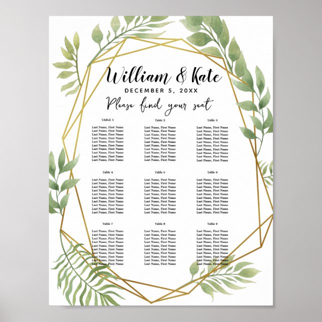Póster vegetación de la planilla de cristal fiesta/boda (Frente)