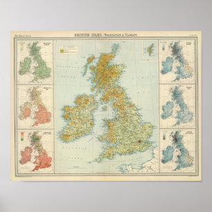 Póster Vegetación de las islas británicas y mapa del