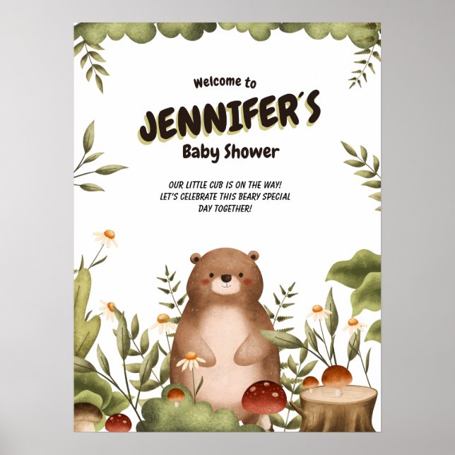 Póster Vegetación de oso de Woodland Bienvenidos a Baby S (Frente)