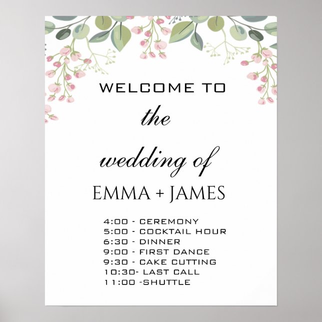 Póster Vegetación Floral Boda Orden De Eventos Poster (Frente)