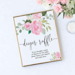 Póster Vegetación rosa ruidosa floral Signo de rifa de pa