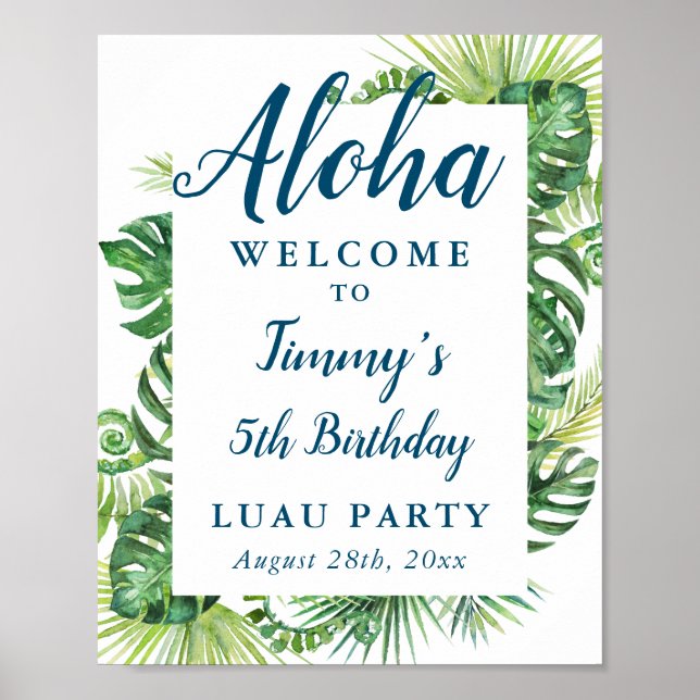 Póster Vegetación tropical Aloha Luau Signo de bienvenida (Frente)