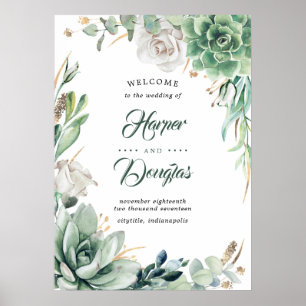 Póster Vegetación y seña de bienvenida de Boda Elegante d