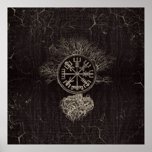Póster Vegvisir and Tree of life -Yggdrasil