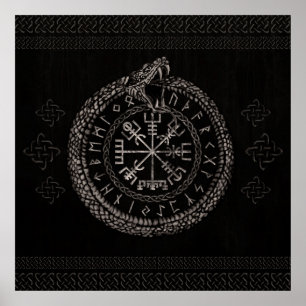 Póster Vegvisir con Ouroboros y runas