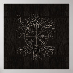 Póster Vegvisir y árbol de la vida Yggdrasil