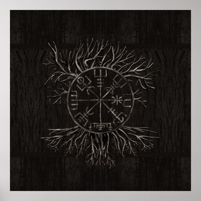Póster Vegvisir y árbol de la vida Yggdrasil (Frente)