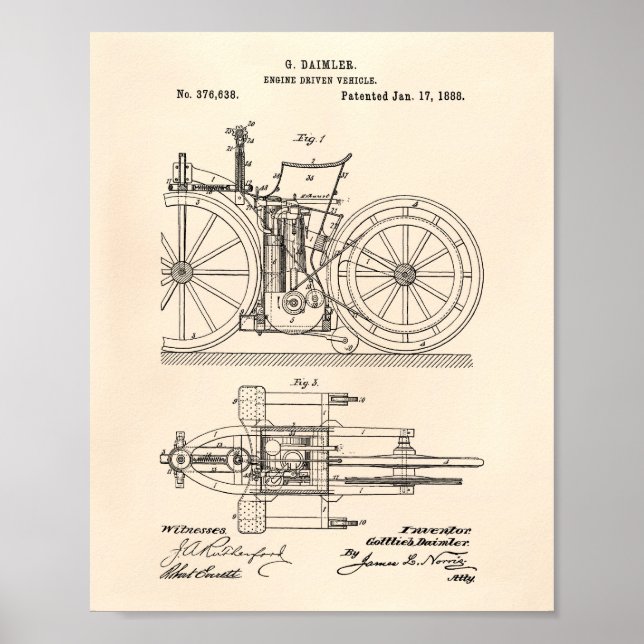 Póster Vehículo conducido por el motor 1888 Patent Art Ol (Frente)