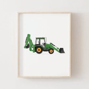 Póster Vehículo de Construcción Cargador Retroexcavadora 