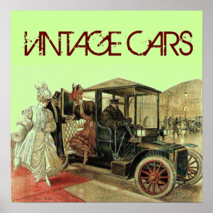 PÓSTER VEHÍCULO DE VENTAJA, ELEGANTES DAMAS CLÁSICO AUTO