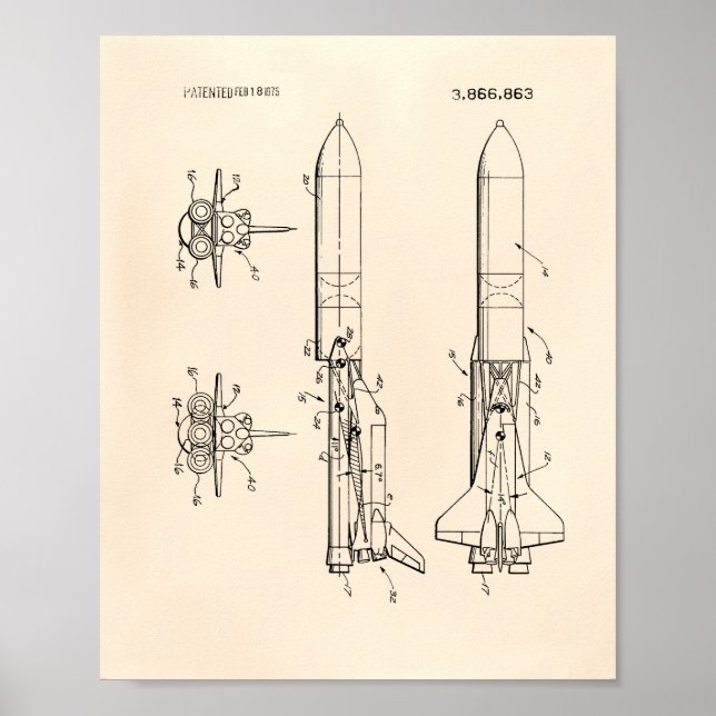 Póster Vehículo espacial 1975 Patent Art Old Peper (Frente)