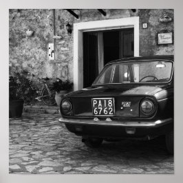 Póster Vehículo FIAT de época en Italia monocromo