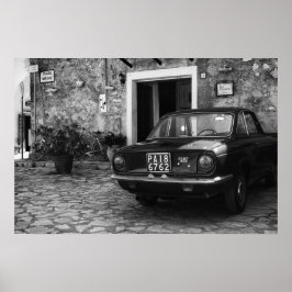 Póster Vehículo FIAT de época en Italia monocromo