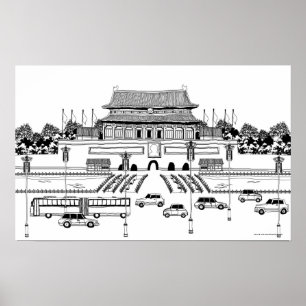Póster Vehículos en el camino por la pagoda