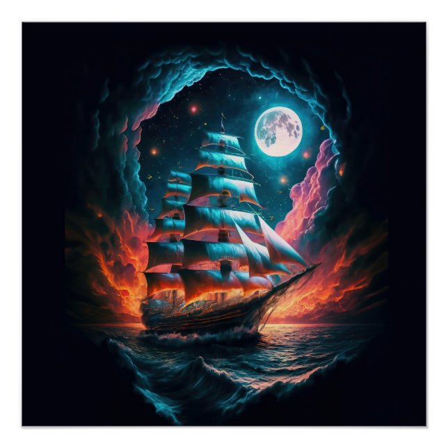 PÓSTER VELA DE BARCO EN DARK NOCHE DREAM ODYSSEY (Anverso)