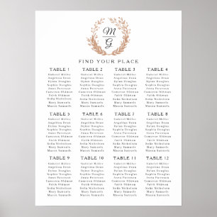 Póster Vela de follaje dorado con monograma. Boda