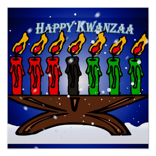 Póster Vela de Kwanzaa Kinara con nieve y saludo (Anverso)