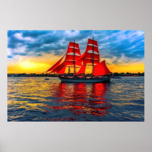 Póster Vela de velero en atardecer de verano, foto románt